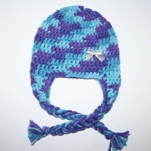 💜 BRAIDED EAR FLAP BEANIE · SIZE 6–12 MO 💜